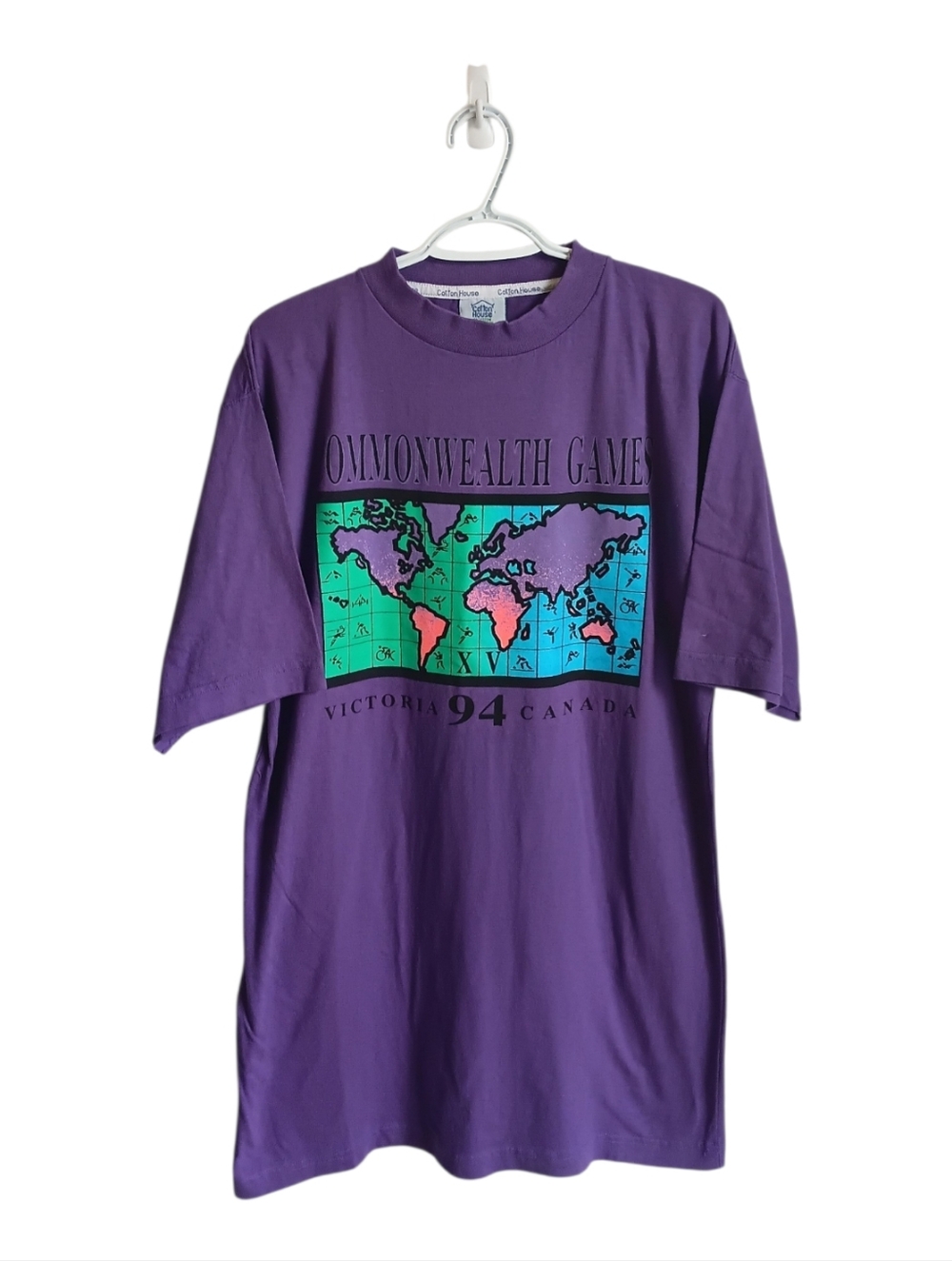Vintage Commonwealth Games 94 Purple Graphic Tee Victoria BC Large Cotton House